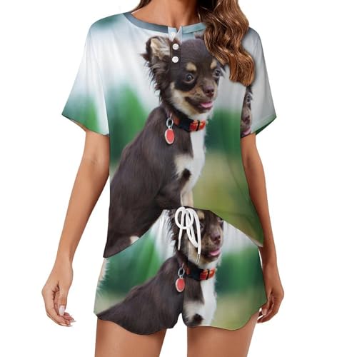 Pyjama femme manches courtes imprimé chien cat idéal pour nuits d'été