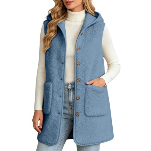 Fleece Vest Women Oversized Warm Sleeveless Long Button Down Vest Coats - image 2