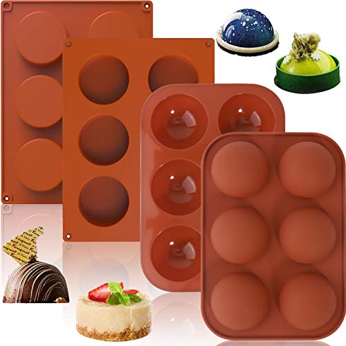 Medium Semi Sphere Silicone Mold, 6 Holes Round Chocolate Cookie Molds, Silicone Molds for Chocolate Covered Perfect for Hot Chocolate Bomb, Handmade Soap, Jelly, Brownie Cake, Dome Mousse