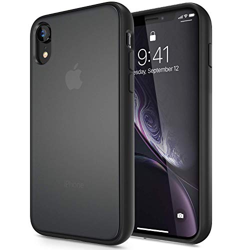 CASEKOO iPhone XR Case [Shockproof], Black Protective Case [SGS Mil-Grade Certified] Hybrid Protective Translucent Matte Back with TPU Bumper Cases for iPhone XR - Matte Translucent Black