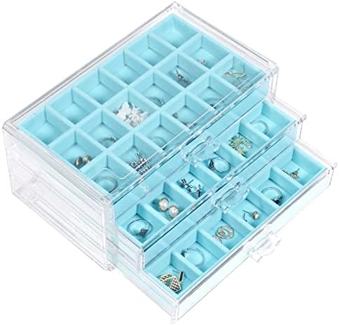 Acrylic Jewelry Box for Women with 3 Drawers Adjustable Jewelry Organiser Box for Rings Earrings Necklace Stackable Jewelry Tray Earrings Storage Box Makeup Cosmetic Storage Case Pink
