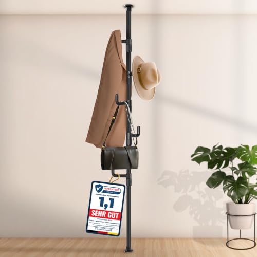 LOBUX® - Garderobenständer ausziehbar, 5 Haken [schwarz, 110-310cm] – Teleskop Kleiderständer stabil – Garderobe platzsparend, Metall – Herrendiener...