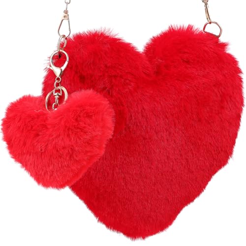 VALICLUD Herztasche Plüschtasche Süße Handtasche Umhängetasche Umhängetasche Damen Kawaii Tasche Mit Herz Schlüsselanhänger