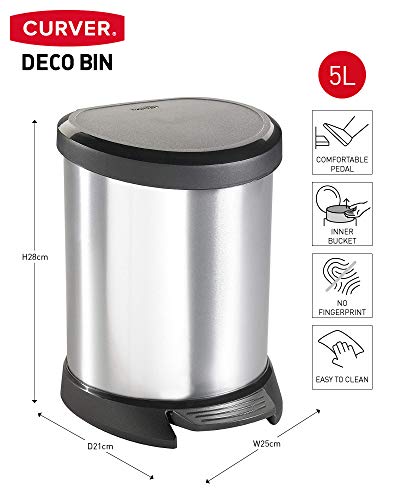 Curver Deco Bin D-Shape Pattumiera A Pedale 5 Litri Effetto Metallo - 6