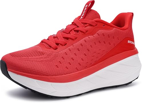 BRONAX Womens Wide Width Walking Sneakers Width Cushion Shoes Size 10w Fashion Brethable Comfy Thick Sole Female Red 41
