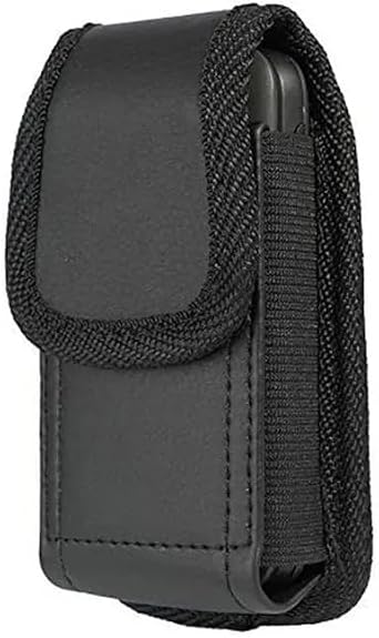 Compatible with TCL Flip, TCL Pro Flip, TCL Flip 2 Flip Phone - Black Leather Vertical Belt Loop Waist Case
