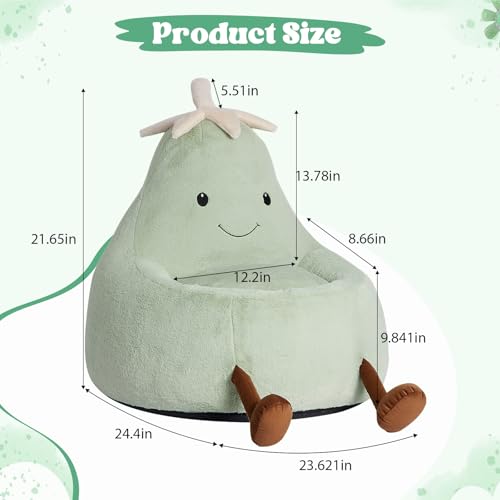 Image of 24 Inches Memory Foam Bean Bag Chair - Ultra Soft Faux Rabbit Fur Round Sofa with Handle & Machine Washable Cover, Comfy Lazy Chair for Kids Teens, Perfect for Reading Gaming in Living Room,Green