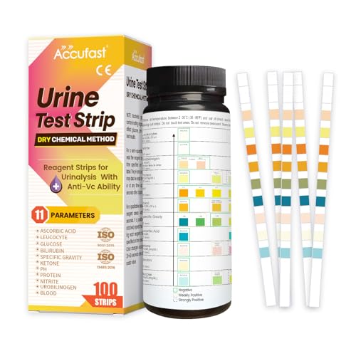 Accufast Urine Test Strips x 100-11 Parameter UTI Test Strips for Infection - Urinalysis Urine Test Strips Home Health Monitoring - Urinalysis Testing Kits for Women & Men