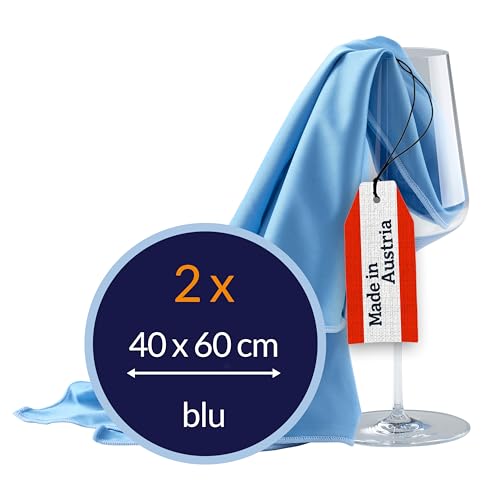 culiclean Panni in Microfibra per Pulizia Vetri e Bicchieri – Panno per Vetri e Panno Asciuga Bicchieri Multiuso Professionale – Prodotto in Austria – 2 Panni 40 x 60 cm – Blu