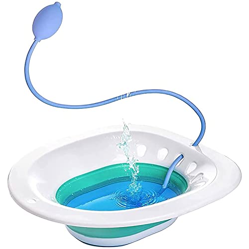 Sitz Bath for Toilet Seat Foldable Sitz Bath Tub with Flusher for Hemorrhoids Postpartum Care Soothes Opens Pores Promote Blood Circulation Clean Skin in the Buttock Area to Prevent Clogged Pores