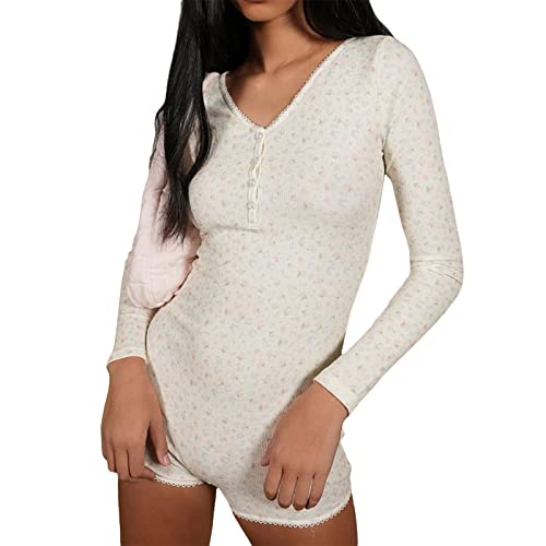 Muchable Tuta sexy da donna, tuta estiva da donna con stampa floreale, tuta da donna senza spalline (M,Bianco)