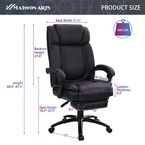 Maison Arts High Back Bonded Leather Reclining Office Chair Task Chair, Heavy Duty Executive Massage Computer Desk Chair With Retractable Footrest And Metal Base For Home Office #TOP4