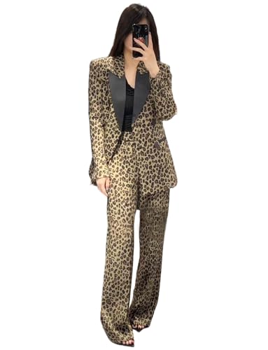 Veste à revers en pointe Kromoc et pantalon smoking femme motif léopard
