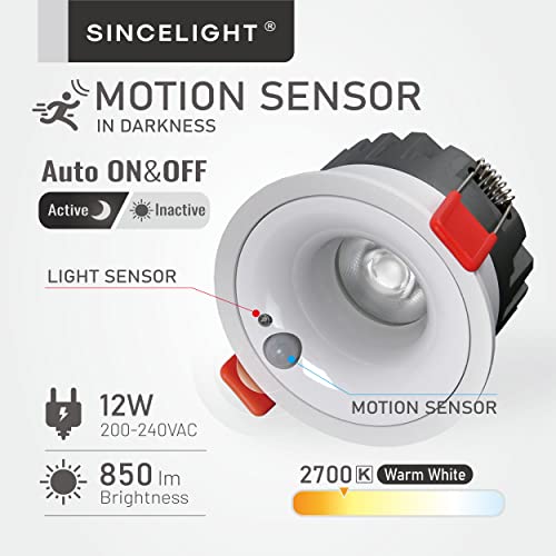 SINCELIGHT PIR Motion Sensor 12W Recessed Ceiling Light (Hole Cutout Φ75mm), Automatic ON/Off in Darkness - Image 2