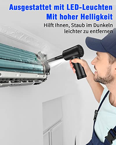 Elektrische Staubgebläse, 3-Gang 91000 U/min Compressed Air Duster, USB Wiederaufladbar Druckluftspray PC Reinigungsset Mit 6000mah Akku für Laptop,Tastatur,Auto,Bürogeräte,Sofa