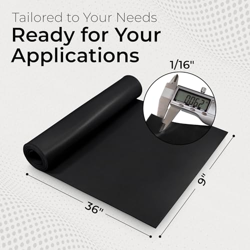 Image of Exactly Rubber - Commercial Grade Silicone Sheet, 60A Durometer Silicone Mat, -80 to 450F Temperature Resistant Rubber Mat, Rubber Sheet with 350% Elongation, Made in The USA, 1 /16 x 9 inch x 36 inch, Black
