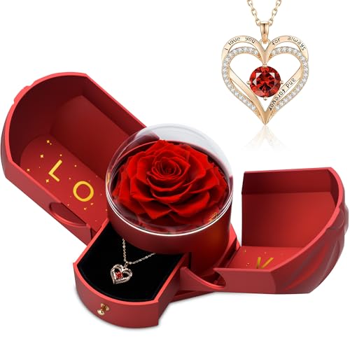 AuraBrillyn Preserved Red Rose with Heart Necklace, Eternal Real Rose, Romantic Rose Gifts for Women, Mom, Wife, Girlfriend, Mothers Day, Valentines Day, Anniversary, Birthday(Red) by AuraBrillyn - Used condition - US$10.81