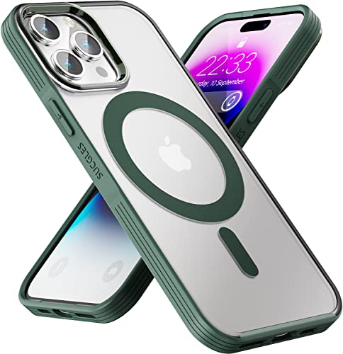 Magnetic Bumper Case For Iphone 14 Pro Case With Magsafe, [Strong Magnet] [12Ft Military Grade Protection] Slim Translucent Matte Mag Safe Phone Cover For (Apple 14Pro, Frosted Alpine Green) #TOP4
