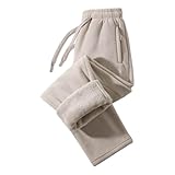 Men's Polar Fleece Joggers Sweatpants Open Bottom Straight Leg Casual Loose Fit Running Athletic Pants with Pockets Khaki