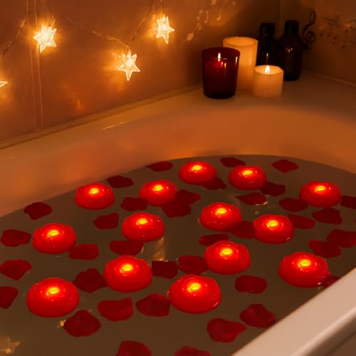 Image of Aignis 12pcs Flameless LED Floating Candles, Red Rose Plastic Tealights Battery Operated, 120+ Hours Glow Time, Cozy Light for Romantic Pool /Bathtub /Hot Bath /Wedding Centerpiece Decor(D2.83 * H1.42)