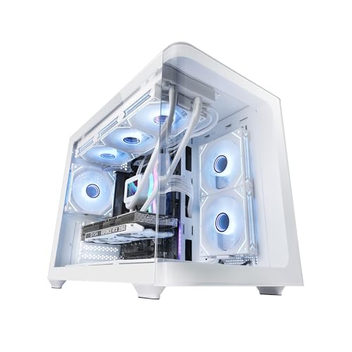 MARSGAMING MC-FUSIONM, Caja Gaming Micro-ATX, Ventana Lateral y Frontal Curvo de Cristal Templado Continuo, Minitorre PC Doble Cámara, Soporte Refrigeración Líquida, Espacio Interno Optimizado, Blanco
