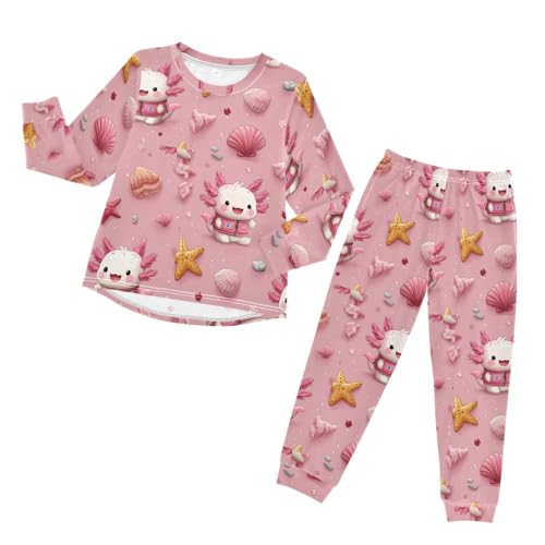 Cute Camping Axolotl Pink Soft Pajama Set for All Seasons,Breathable Pjs Long Sleeve Sleepwear,Comfy Loungewear 2 Piece Underwear Set 5T