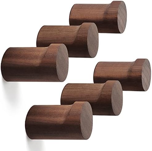 bsdonte Wood Wall Hooks 6 Pack, Natural Wooden Coat Hooks Wall Mounted, Handmade Rustic Hat Hooks Heavy Duty Entryway Wall Hangers for Hanging Towels, Clothes, Bags (Black Walnut Wood)