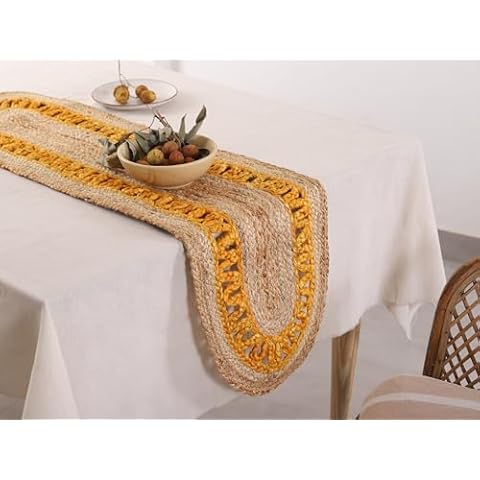 Madhu International Natural Jute Runner 13X48 Boho Oval Jute Cover