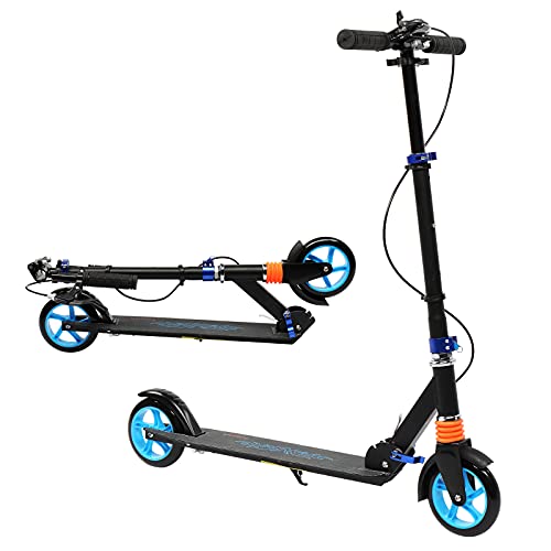Trottinette pour adultes et adolescents bleue pliable avec 3 hauteurs réglables