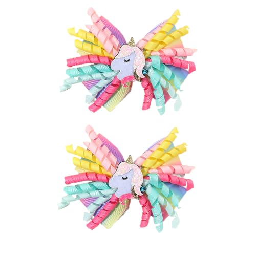 Rainbow Curly Ribbon Hair Clips - Colorful Handmade Grosgrain Ribbon for Toddlers Kids Cheer Non-slip Alligator Hair Barrettes Accessories (Horse)