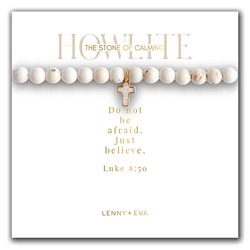 Lenny & Eva Symbolic Stones Howlite Bracelet Stretch Adjustable Bracelet With Inspirational Quote On Card For Women Jewelry Gift, Cross #TOP6