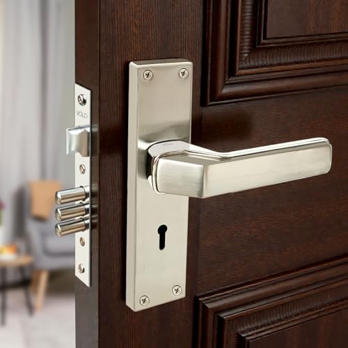 Image of VOLO Stainless Steel Mortise Lock | 8 Inch Lock Body | Main Door Handle Set with Keys | Wooden Door Lockset | Hotel Office Home Door Lock | 3 Keys | 10 Year Lock Body Warranty (Silver | KY | 6007)