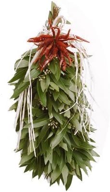 McFadden Farm Fresh Bay Leaf Swag with Chilis + Raffia