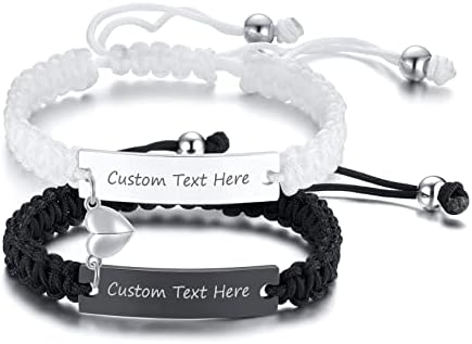 Personalised Matching Bracelets For Couples : Stainless Steel Free Engraving His Her Name Mutual Attraction Relationship Bracelets Customised Heart Magnetic Couple Bracelet Gifts For Men Women Friend