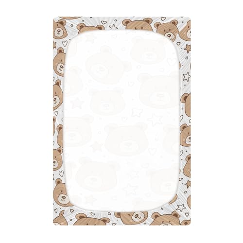 Image of Cute Bear Crib Sheets Stretchy Portable Sheets for Baby Toddler Breathable Soft Crib Mattress Sheet for Girls Boys