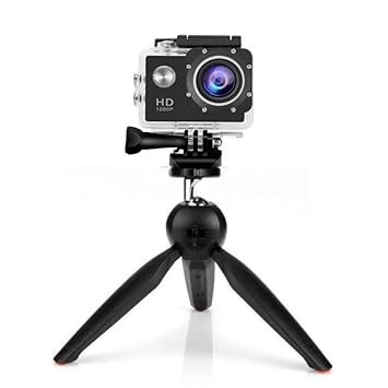 Raptas Combo Pack of 2 Items - 1080p Sports Waterproof Action Camera, Universal 228 Tripod Stand for All Mobiles (1 Year Warranty)