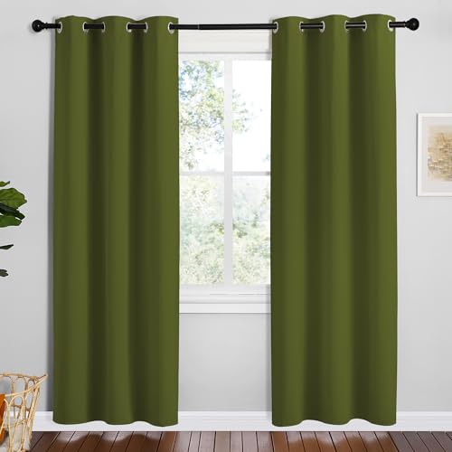 Image of NICETOWN Olive Green Blackout Curtains 78 inches Length for Bedroom, 2 Panels, 42 inch Wide, Thermal Insulated Decoration Drapes for Office Window