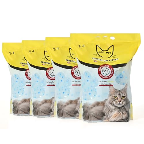 ABCPET Cat Litter Crystals No Clumping Odor Control Kitty Litter Non-Clumping No scooping Low Dust Low Tracking Dehydrates Waste - 17.2 lbs (4 x 4.3 lb Packs)