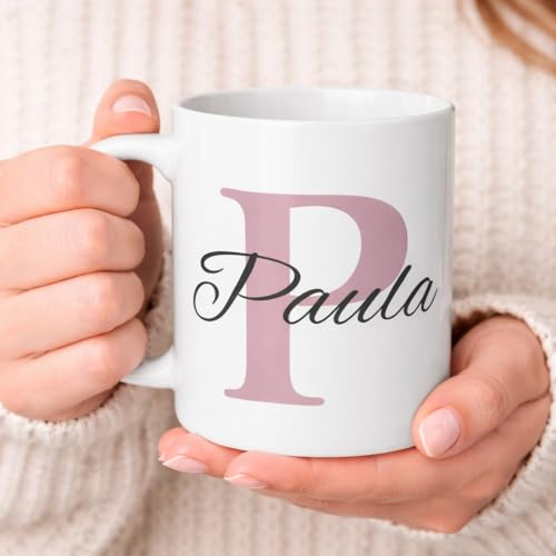 Imagen de C&P Taza Personalizada en color blanco brillo con Inicial y Nombre de cerámica 350 ML