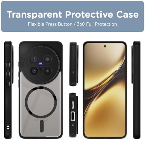 Image of Amazon Basics Back Cover for Vivo X200 Pro 5G Compatible with MagSafe | Shockproof Design | Hard Transparent Back Case (Black)