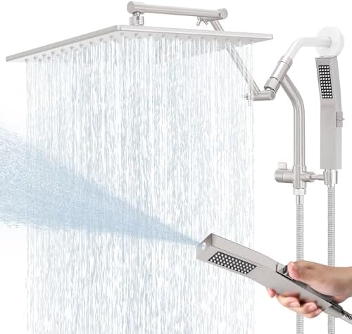 All Metal 12 Inch Rain Shower Head with Handheld Built-in Power Wash ...