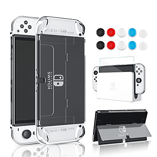 Protection Switch OLED coque transparente à rabat avec film verre et capuchons joystick