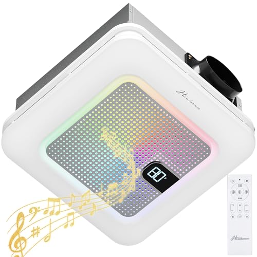 Hawkrown Bathroom Exhaust Fan with Bluetooth Speaker, 230 CFM 1.0 Sone Bathroom Exhaust Fan with Light, 3 Dynamic Light, 7 LED Color, 3 Color Temperatures, Nightlight,Remote, Easy Install