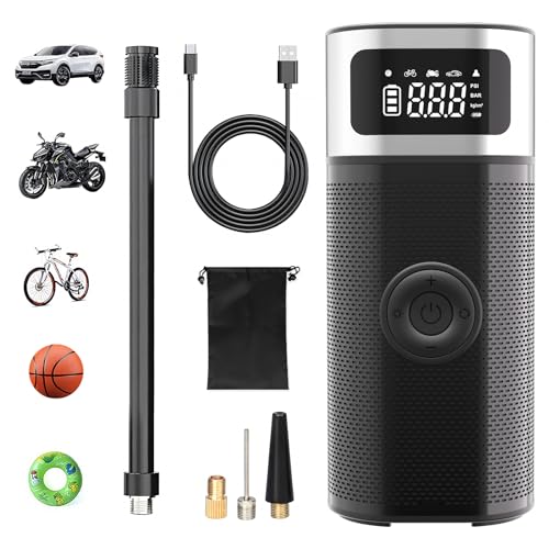 OneAmg Digital Tyre Inflator, Portable Air Compressor Car Tyre Pump 5200mAh USB Rechargeable Mini Air Compressor Portable 150PSI/10,3Bar/8V/60W With LED light for Car Tires and Other Inflatables