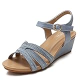 Catarry Women Retro Roman Cutout Wedge Sandals Soft Casual Walking Buckle Strap Sandals