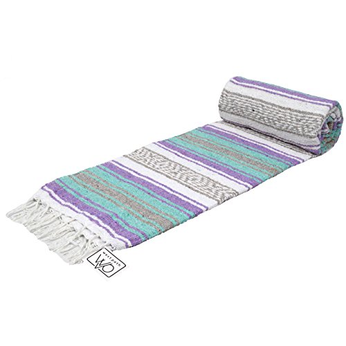 Mexican Blanket | Falsa Blanket - Authentic Blanket from Mexico- Green / Teal / Turquoise - Great as a Beach Blanket, Camping Blanket, Picnic Blanket, or Yoga Blanket! Handwoven - Thumbnail 4