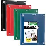 Five Star 2-Pocket Folder + Study App, 4 Pack, Plastic Folder with Prong Fasteners and Customizable Clear Cover, Holds 8-1/2' x 11' Paper, Black, Pacific Blue, Fire Red, Forest Green (340220A-ECM)