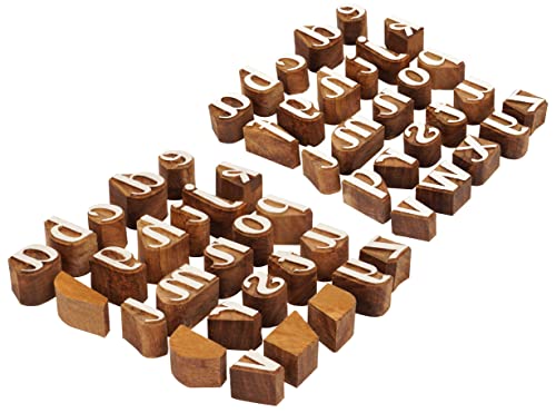 Bloc d'impression textile lettres A-Z en bois sculpté à la main