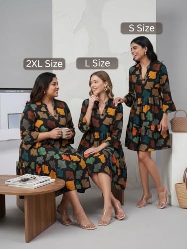 Image of Leriya Fashion Women Women's Floral Printed V-Neck Long Sleeve Fit & Flare Mini Dress - Casual Western One Piece Dress