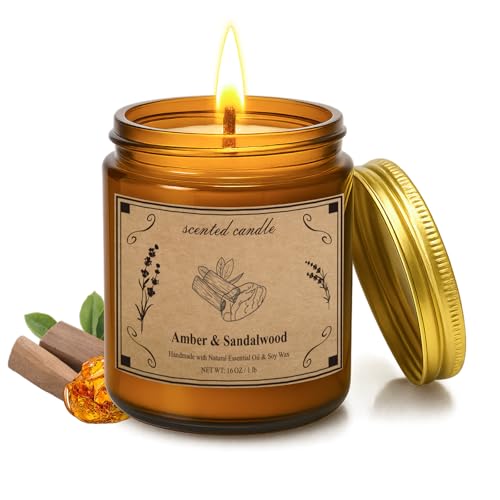 Scented Candles 16oz Jar Amber & Sandalwood Soy Wax